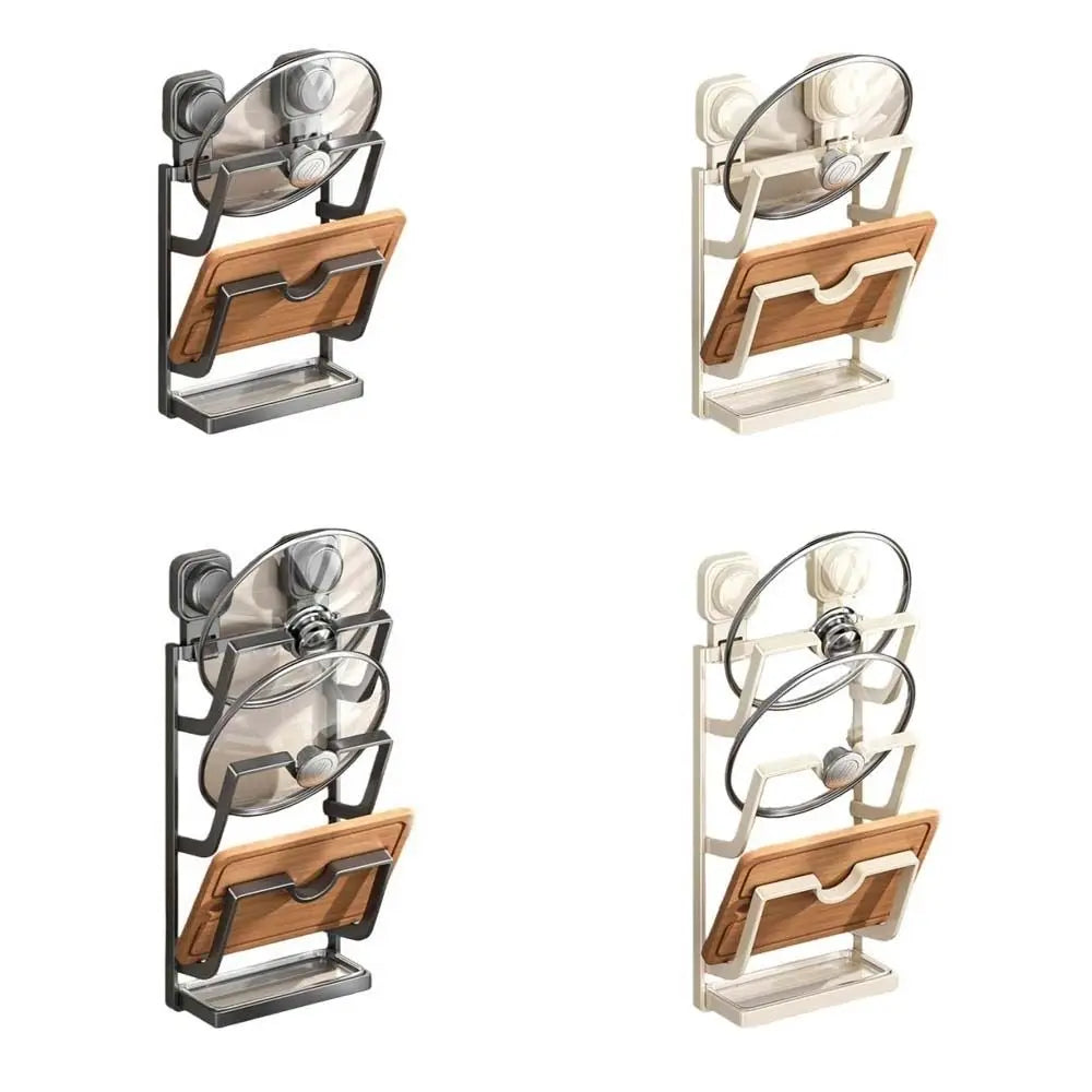 2Layers/3Layers Suction Cup Pot Lid Rack Cookware Storage Punch Free Pot Lids Holder Shelf Space Saving Wall Mounted