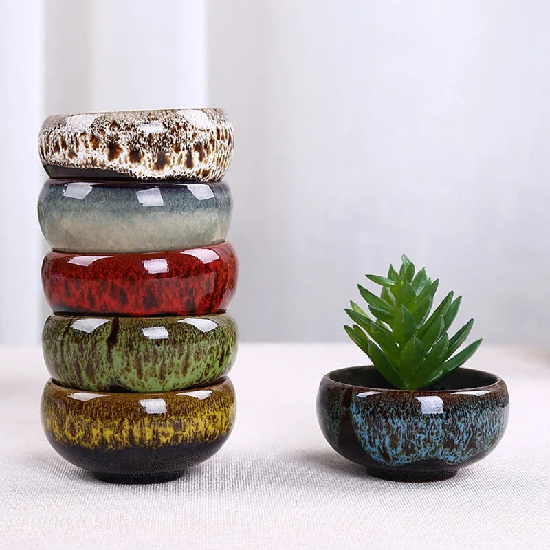 6pc Kiln-changed Flower Pot Bonsai Ceramic Pots For Plants Mini Succulent Plant Small Cactus Outdoor Container Modern Decorative