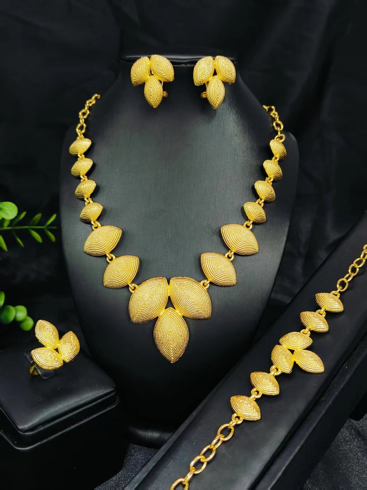 Ethiopian  Necklace Earrings Bangle Ring Jewelry Set For Women 24K Gold Plated Dubai Indian African Bridal Wedding Party Jewelle