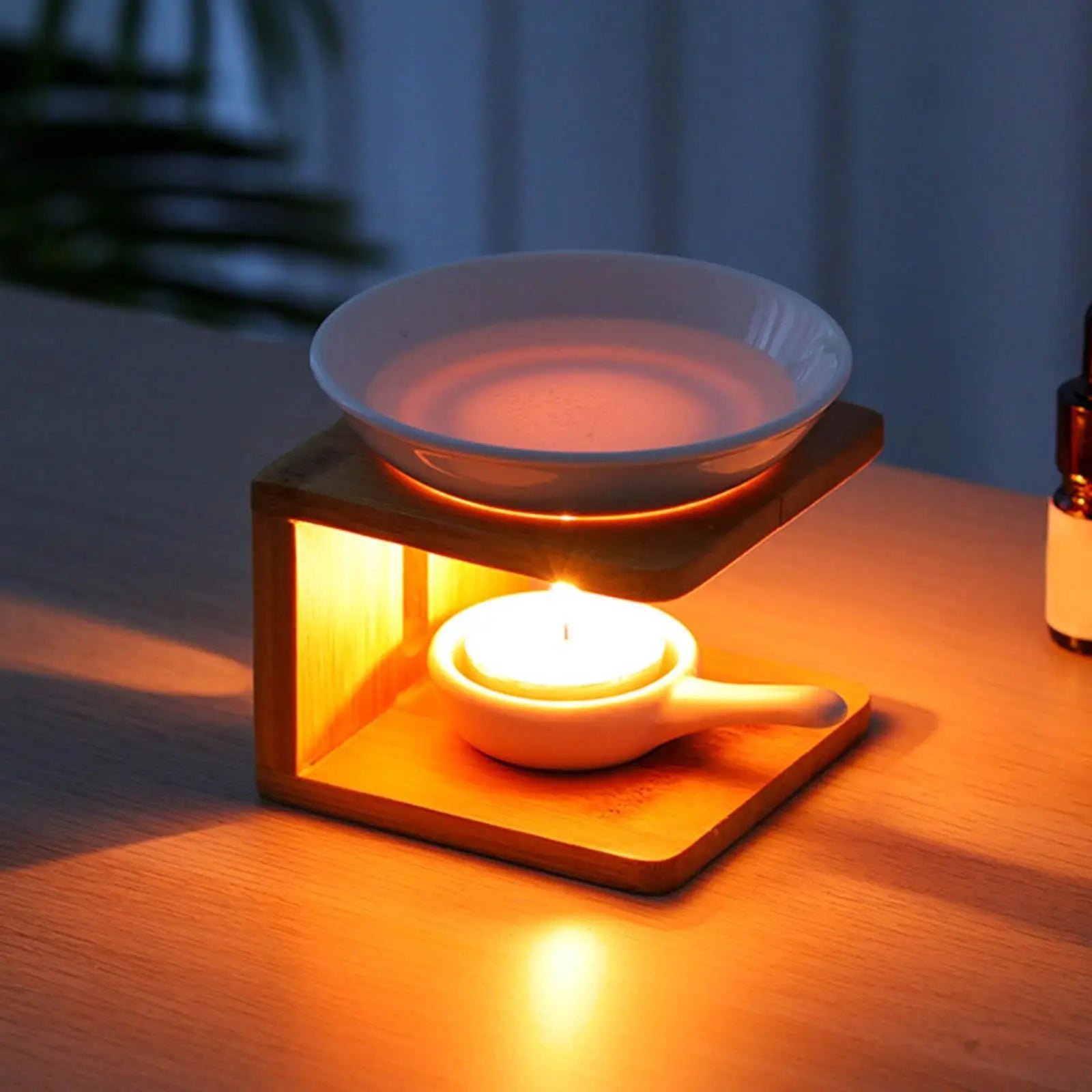 Ceramic Essential Oil Burner with Candle Holder Scented Wax Melt Burner Tealight Holder Decorative Centerpiece for Office Home