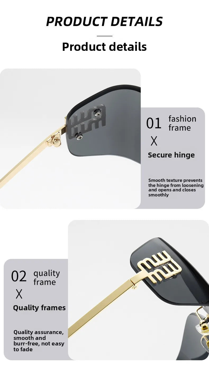 Curved One-Piece Sunglasses, Frameless Square Cut-Edge Design, UV400 Protection, Women's High-End Street Style