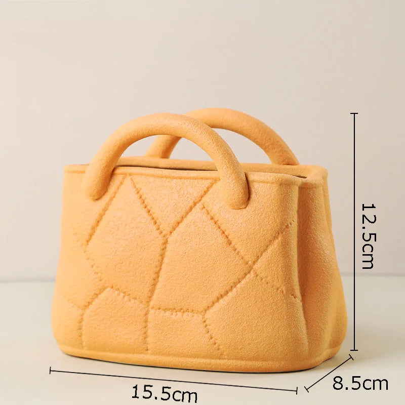 Creative Woven Handbag Vase Ceramic Flower Pots Decorative Flower Arrangement Desk Decoration Ornaments Crafts Floral Vases