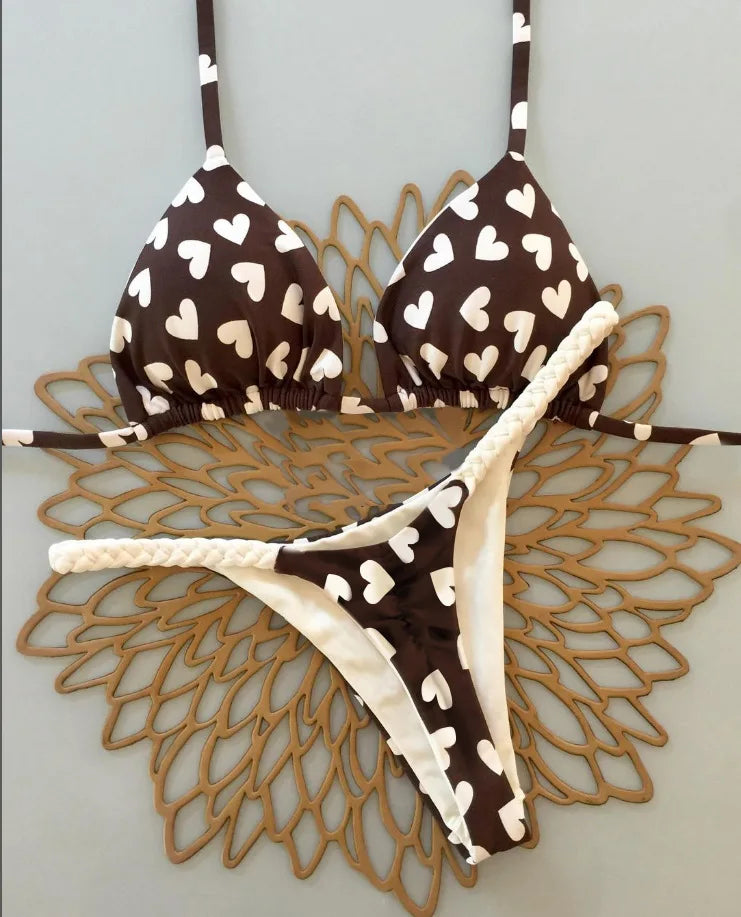 2026 New Bikinis Women Swimsuit Sexy Swimwear Halter Bikini Set Lace-up Biquine Brasileiro Thong Print Beachwear Party Wear