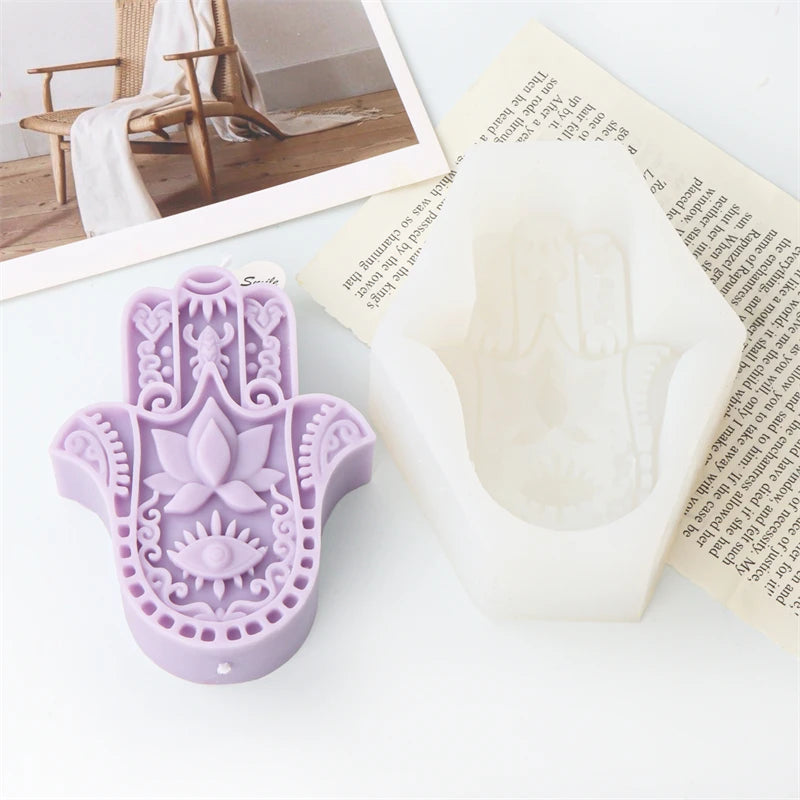 1pc DIY Silicone Candle Mold, Hamsa Hand Shaped Silicone Mould For Soap Resin, Candle Making Supplies Tool