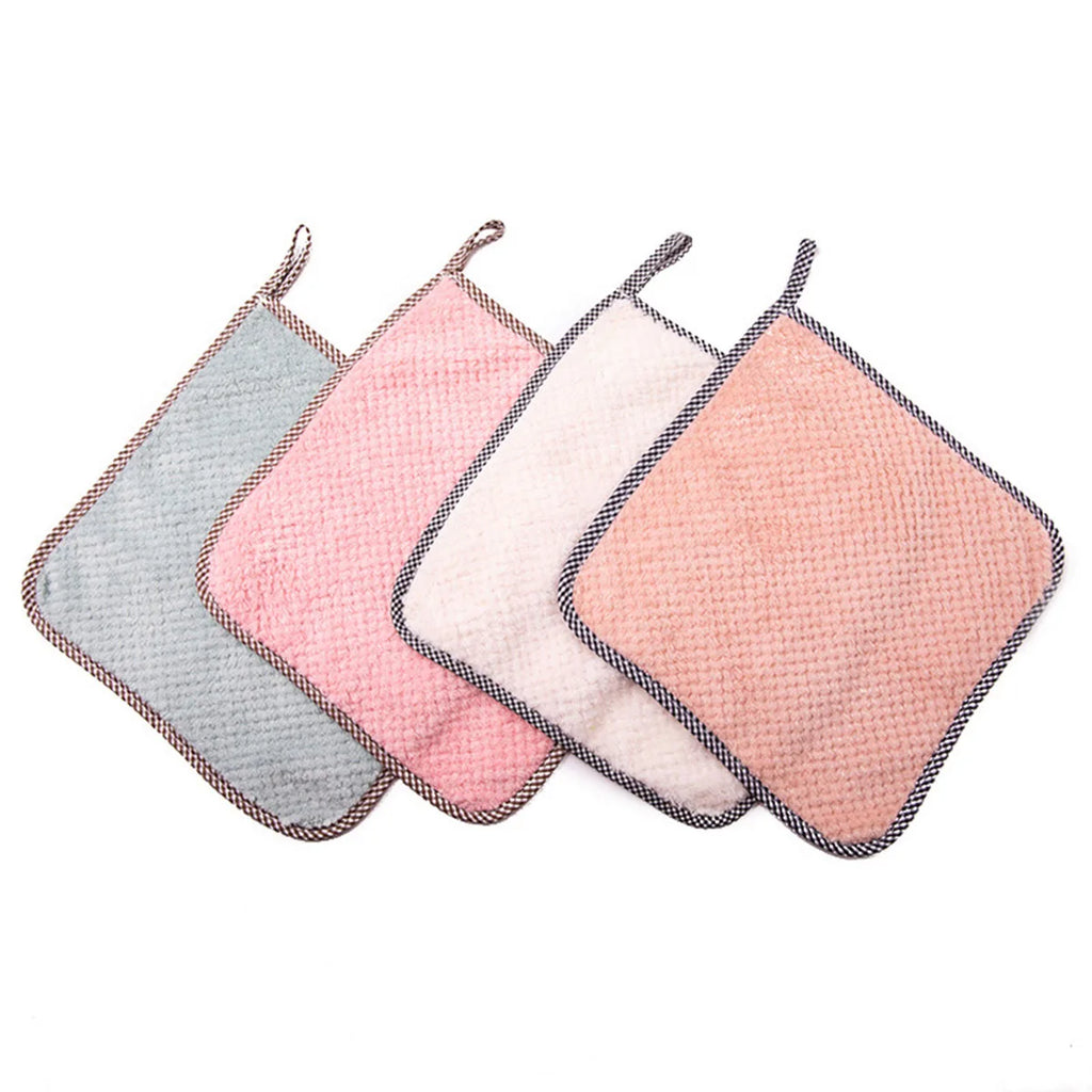 5pcs Soft Reusable Dish Towels, 9.8x9.8in Coral Fleece Cleaning Rags, Household Absorbent Non-shedding Dishwashing Cloth, Double