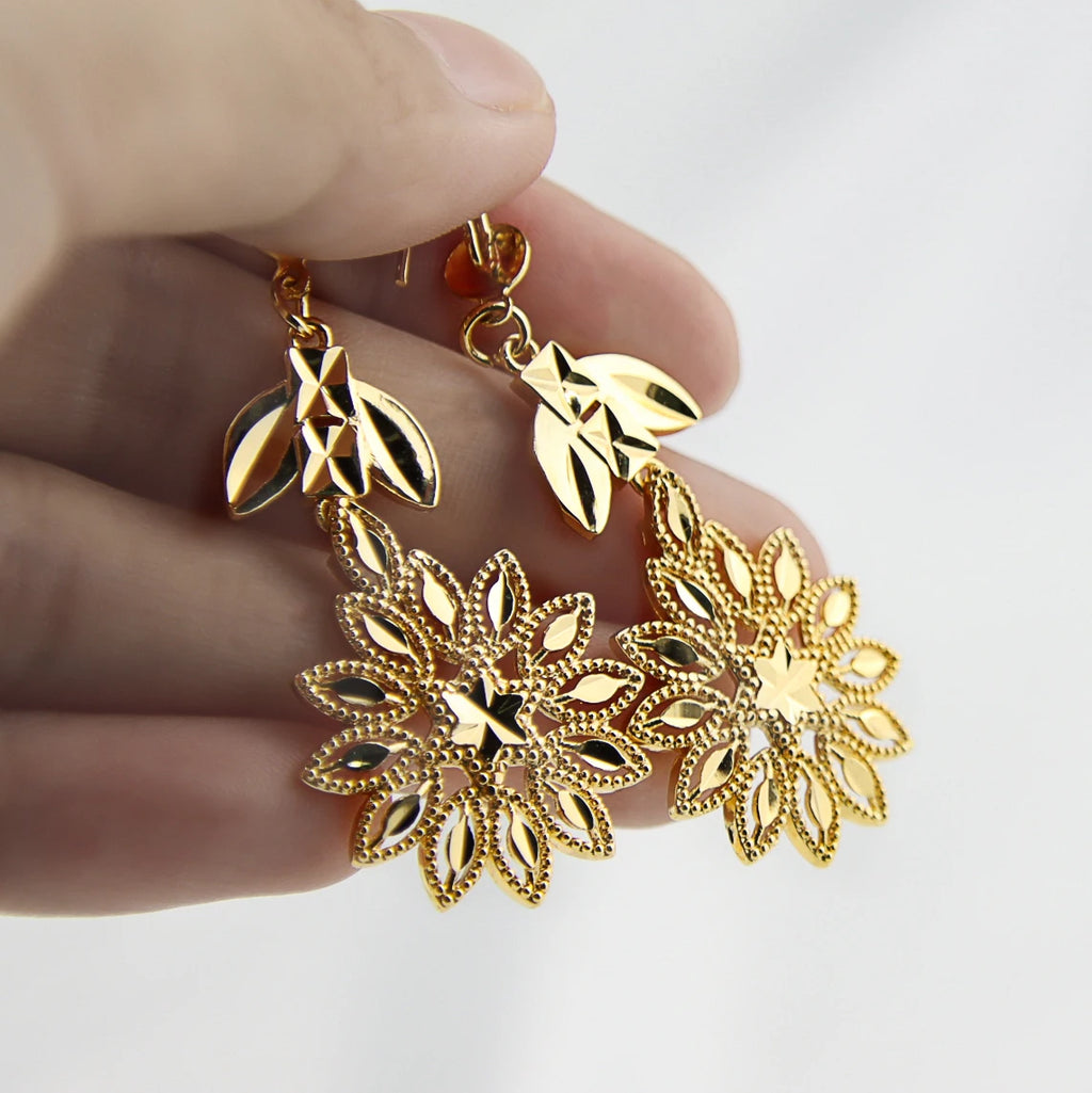 Ethiopian Gold Color Jewelry Set 21k Gold Plated Dubai Bridal Wedding Necklace Earring Set Moroccan African Jewelrys Gift
