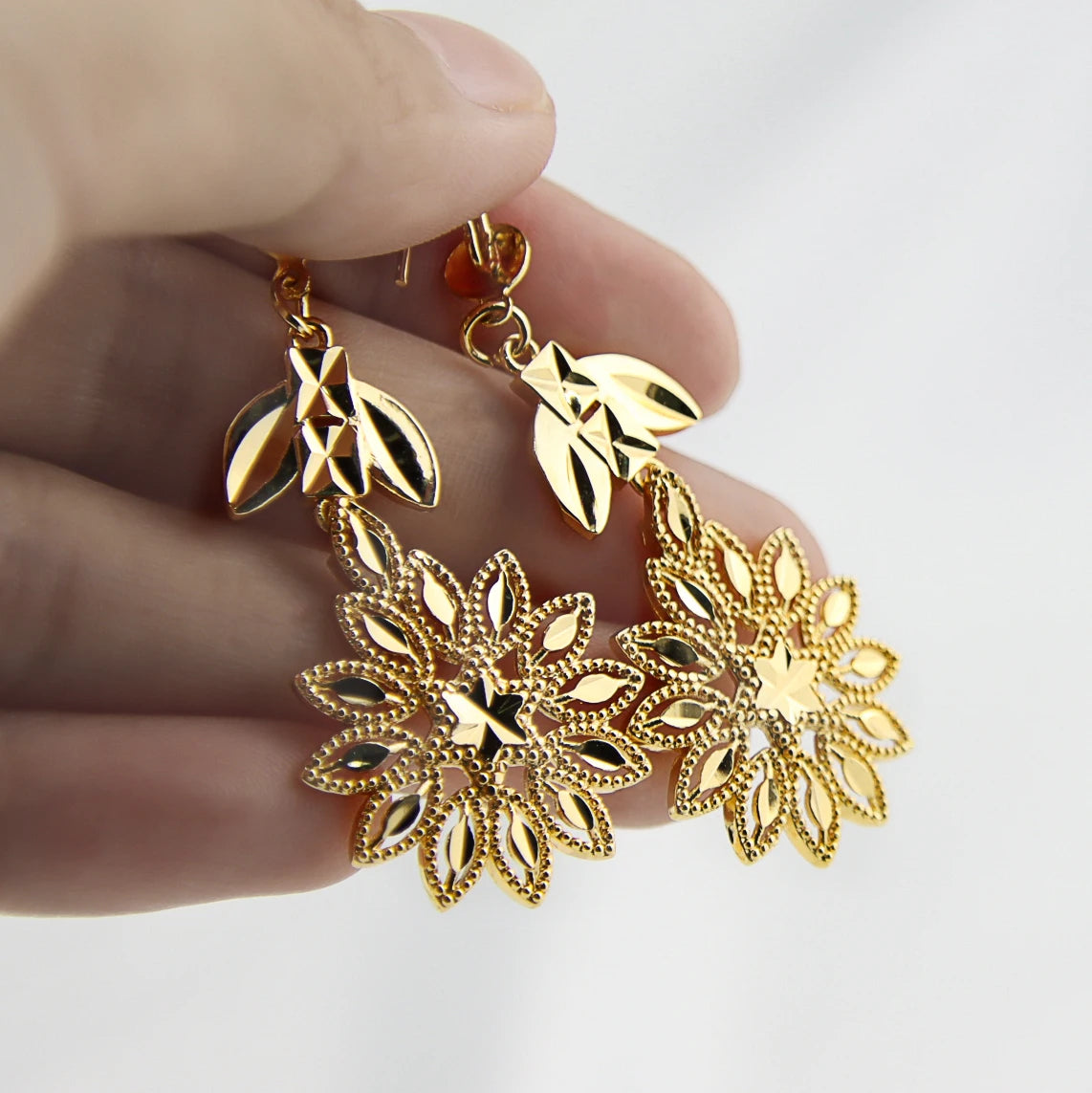 Ethiopian Gold Color Jewelry Set 21k Gold Plated Dubai Bridal Wedding Necklace Earring Set Moroccan African Jewelrys Gift