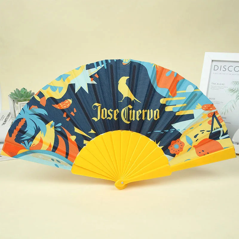 100pcs Customized Fan Personality advertising fan with white background printing Custom flat plastic folding fan customer logo