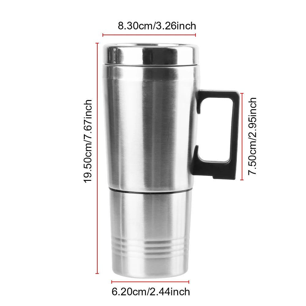Electric Heating Car Kettle Stainless Steel 12V/24V 300ml Vehicle Heating Cup Camping Travel Kettle