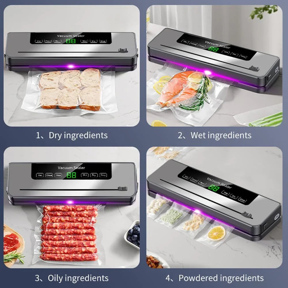 Electric Vacuum Sealer Dry/Wet Food Sealed Packaging Kitchen Food Storage Seal Built-in Cutter Knife Vacuum Sealer Machine