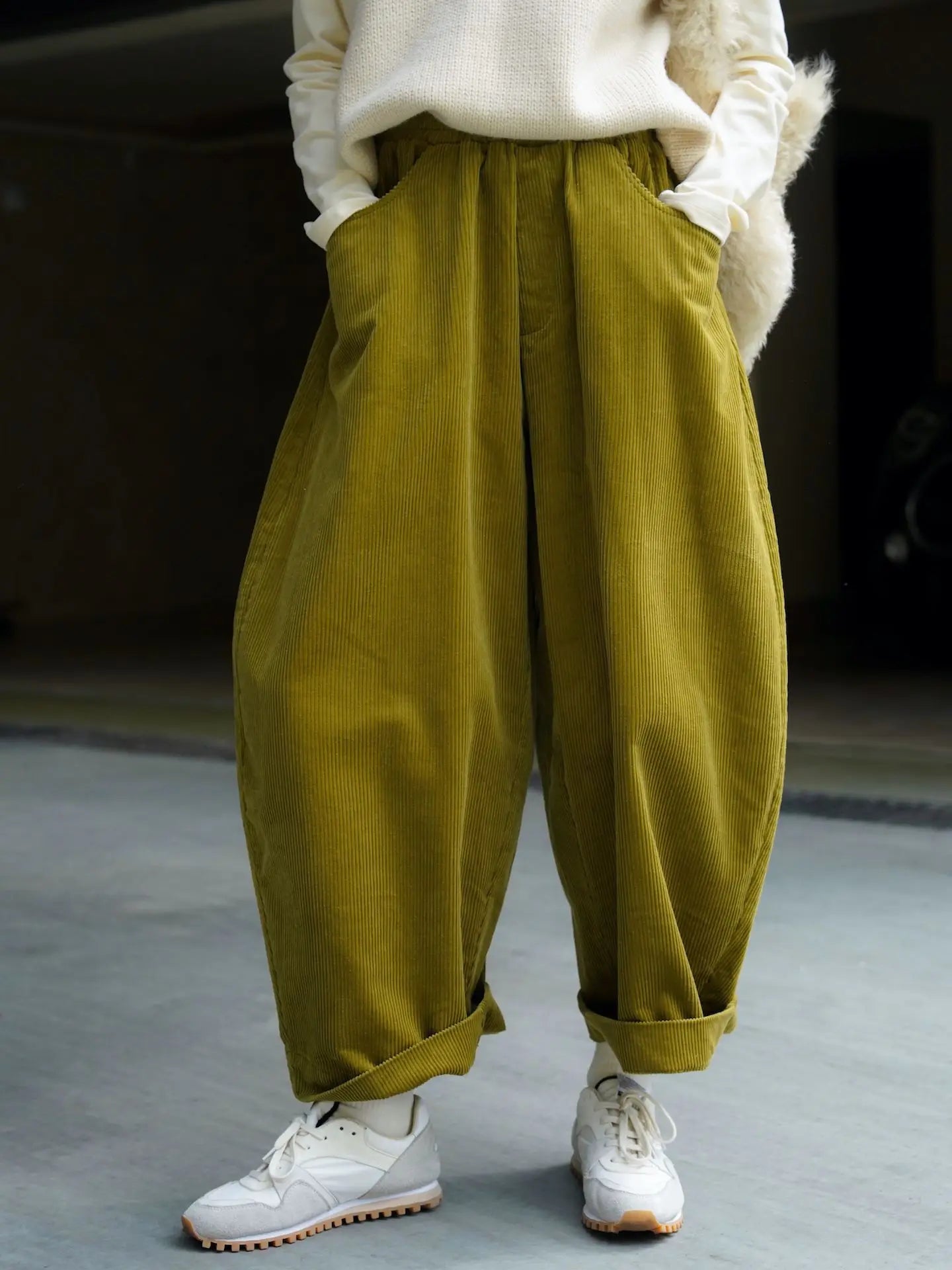 2025 Women Spring Fashion Big Wide Leg Pants Stretch High Waist Corduroy Pants Fashion Clothes 100% Cotton Pants Female Trousers