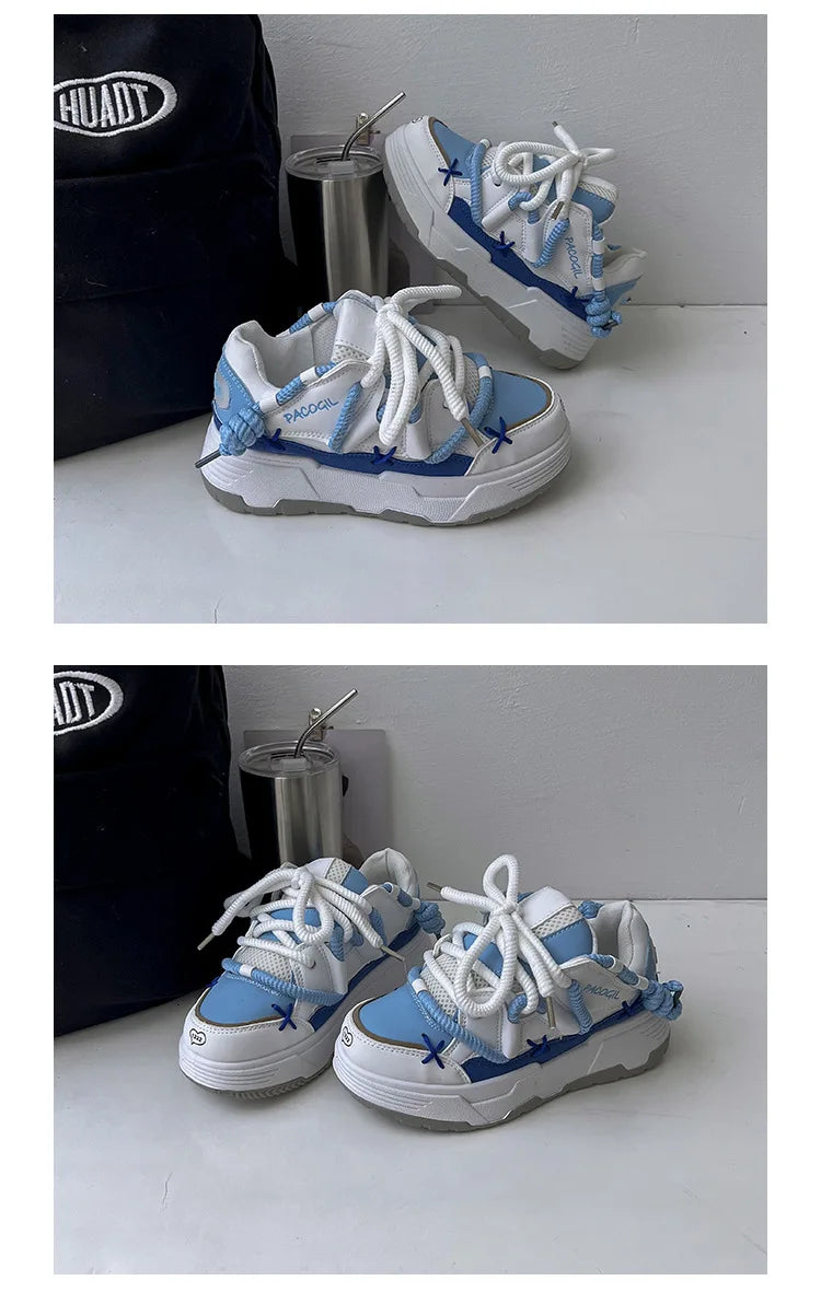 Cute Harajuku Sneakers Women's Running Shoes New Blue Thick Platform Sneakers Students Outdoor Casual Pink Vulcanized Shoes 42