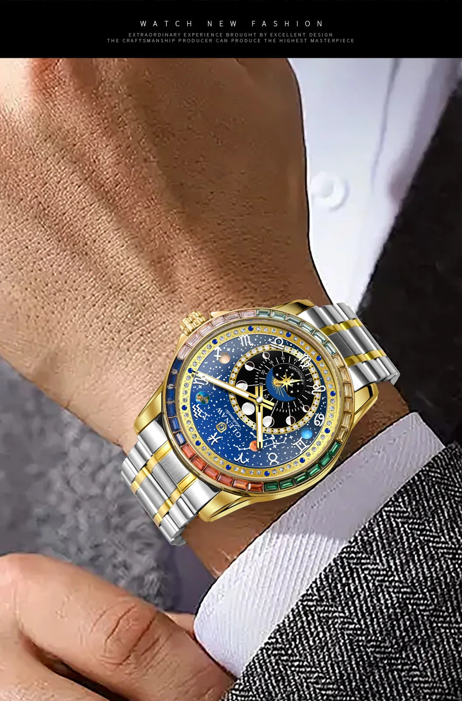 2025 New GLENAW Rainbow Circle Mechanical Watch Men Constellation dial Design Night Light Waterproof Top Luxury Mechanical Watch