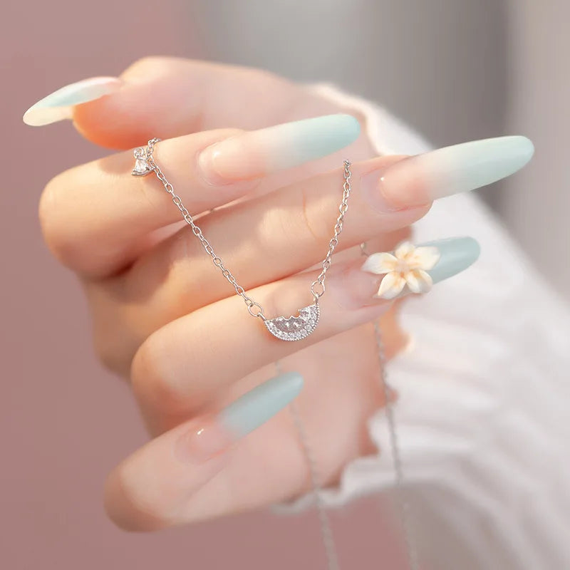925 Sterling Silver Exquisite Summer Seaside Watermelon Pendant Necklace For Women Choker Chain Wedding Party Jewelry Gift