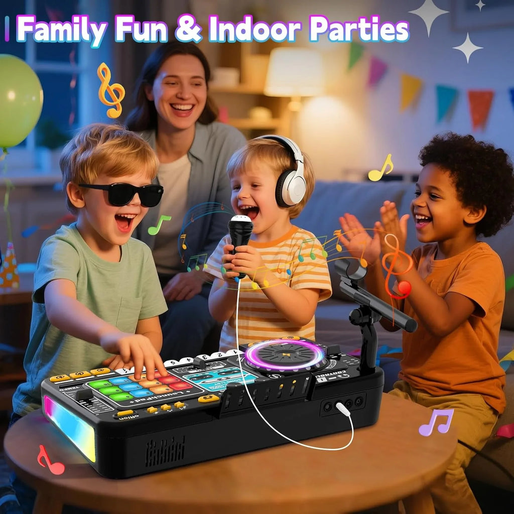 DJ Mixer for Kids, Toddler DJ Mixing Table with DJ Turntable, Game Mode, Light & Speed Control and Microphone, Gifts for 3 4 5 6