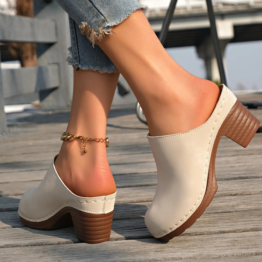 Cushioned Women Sandals Stylish Women's Chunky Heel Mules with Flower Pattern Hollow Upper for Summer Street Parties Fall Events