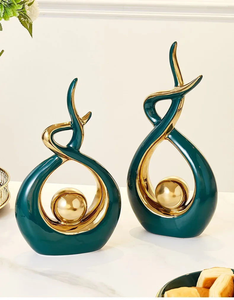 Abstract Ceramic Sculpture Golden Art Statue Modern Home Decor Accessories Living Room Desk Office Supplies Crafts Gifts