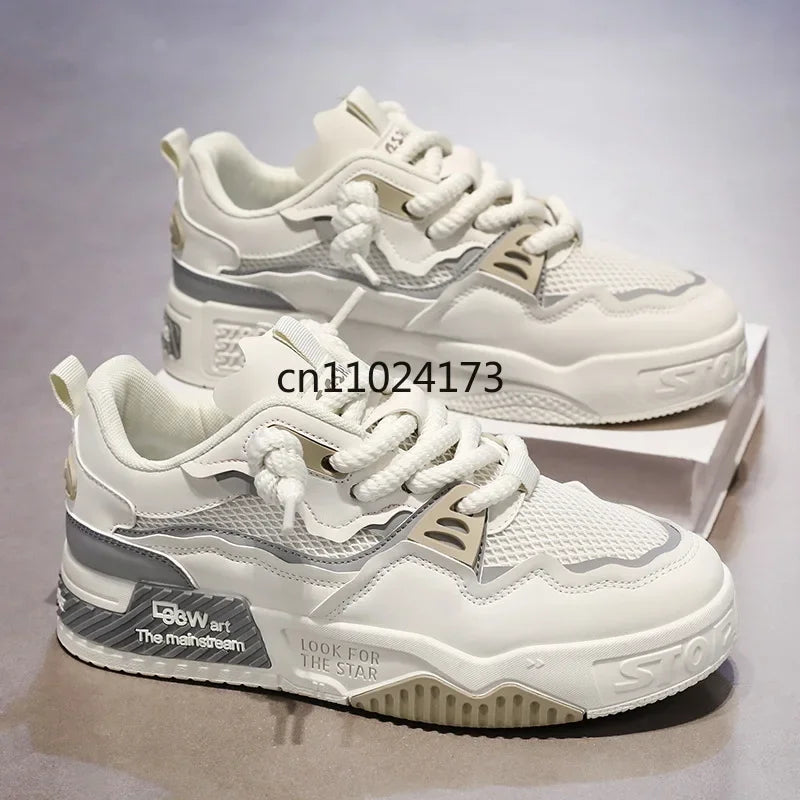 2025 new large-sized men's shoes, all-season fashion and versatile, soft-soled white sneakers and sports shoes