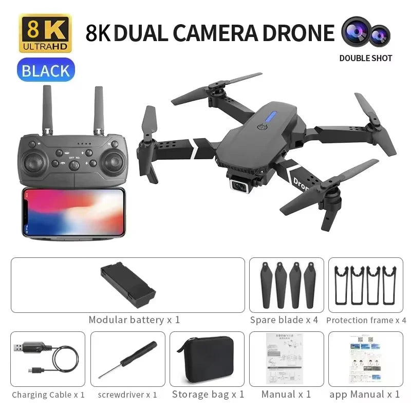 Drones Toys Gifts 8K HD Dual Camera 2026 E88 Plus Mini Foldable GPS Brushless Motor Obstacle Avoidance RC Quadcopter LED For IOS