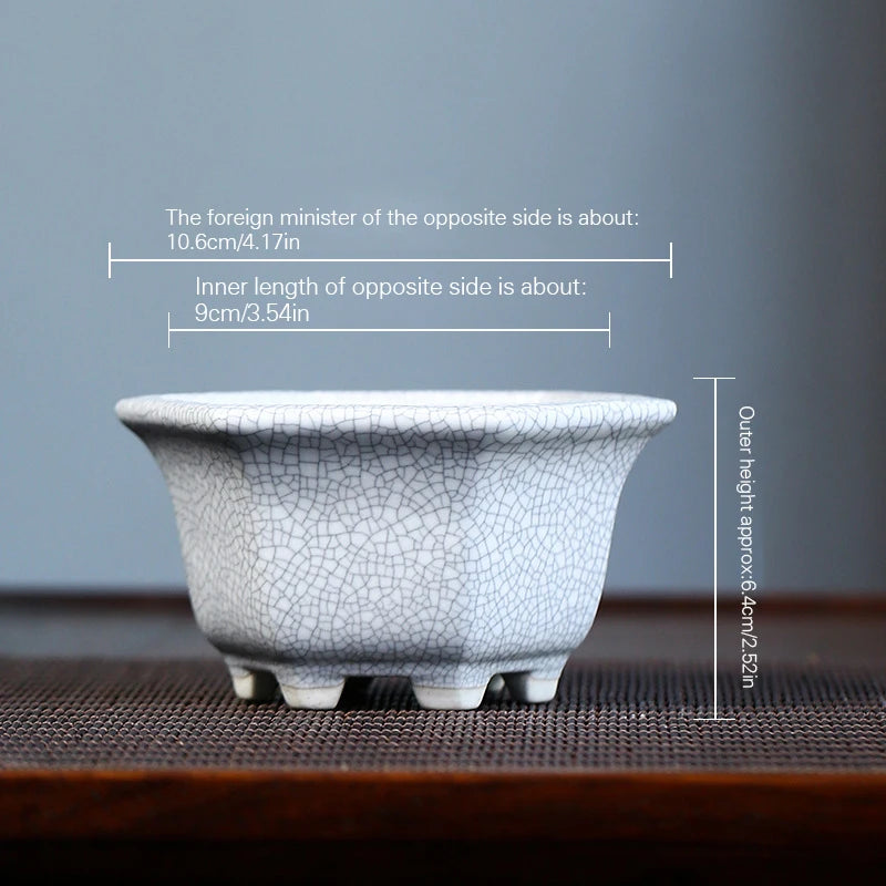 Chinese Purple Clay succulent Flowerpot Glazed Ceramic Bonsai Pot Creative Crack Small Pot Tabletop Potted Hexagonal Flower Pots