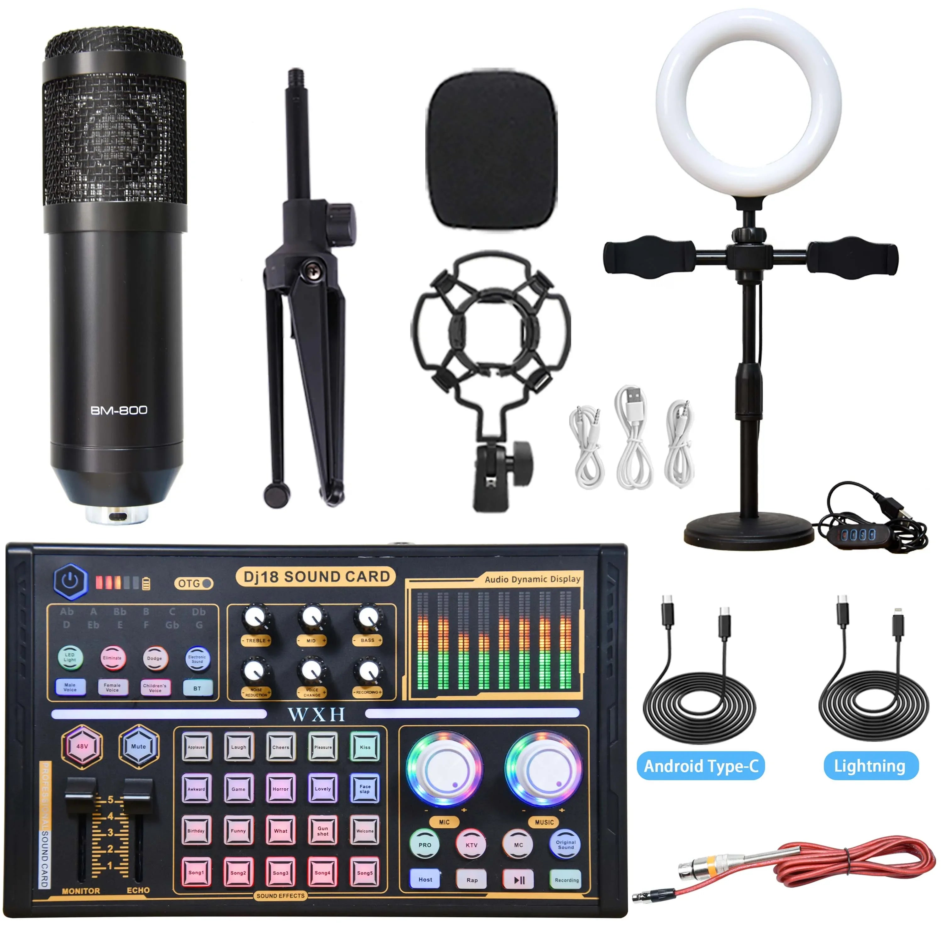 DJ18 Sound Card Studio Record Professional Mixer Singing Noise Reduction Microphone Voice BM800 Live Broadcast Mick Tok Music