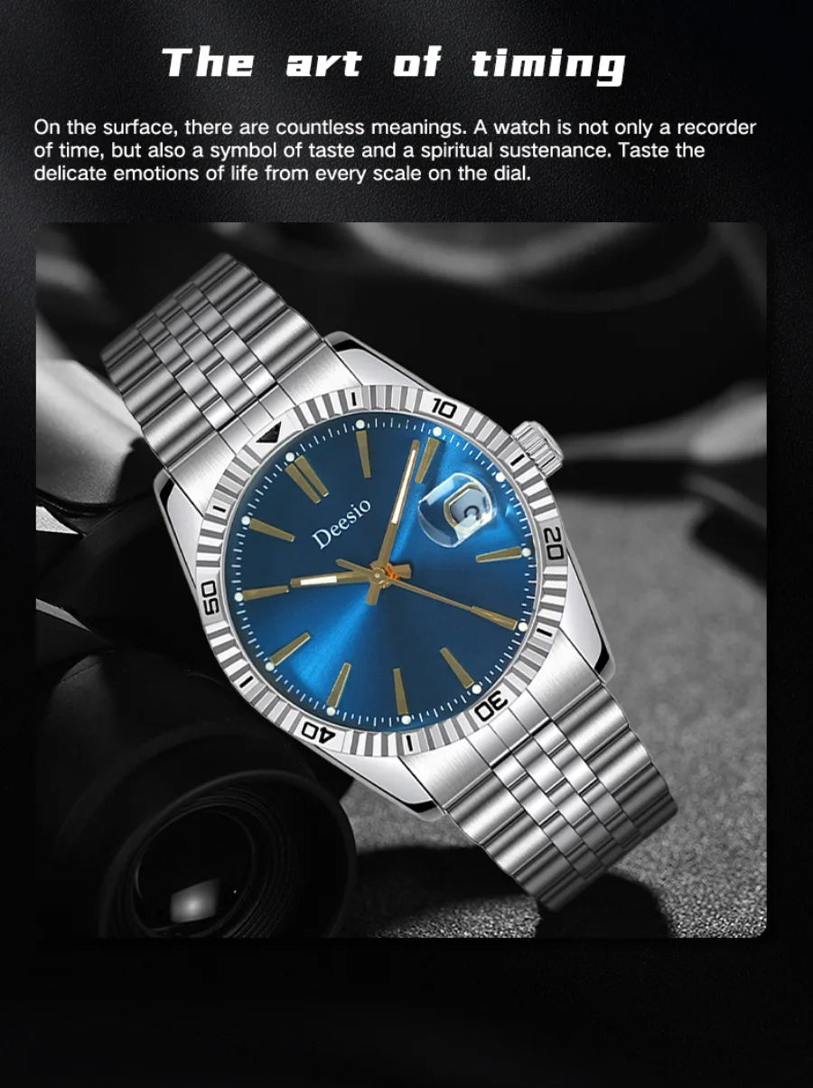 Deesio Automatic Mechanical Watch for Men Luxury Stainless Steel Waterproof Luminous Business Dress Wristwatch Sapphire Glass