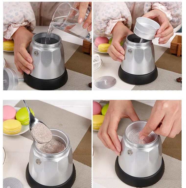 150ml/300ml Electric Coffee Maker Cups Aluminum Mocha Pot 480W Electric Italian Coffee Maker Percolator for Home Silver 3/6Cups