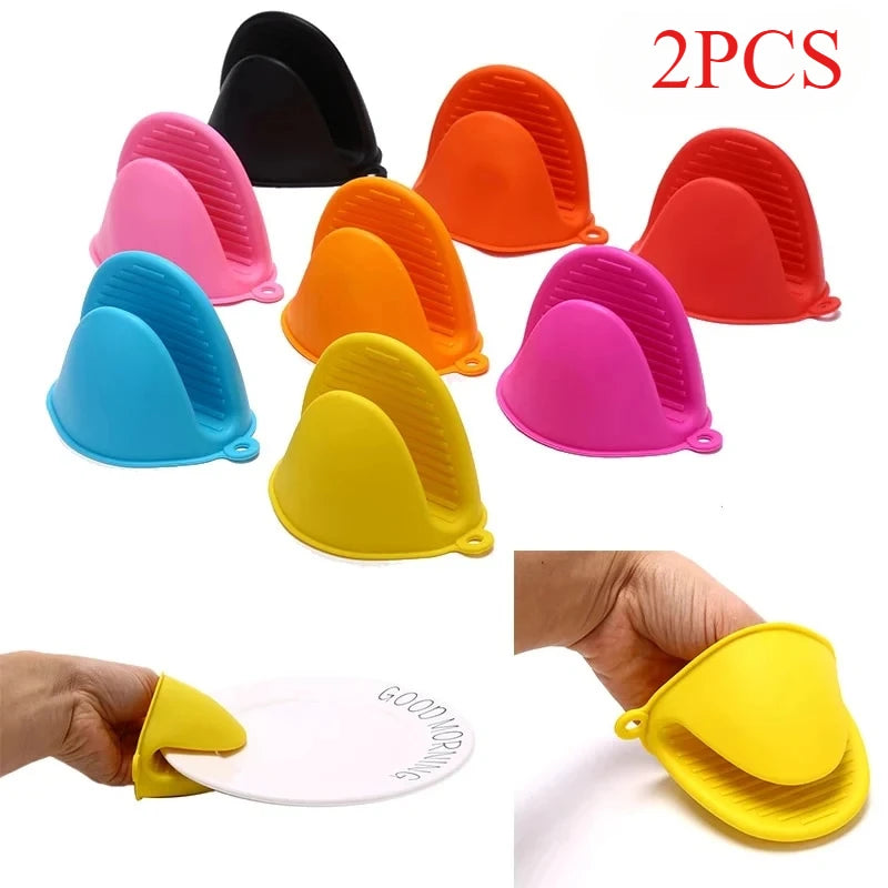 2PCS Thick Silicone Oven Mitts - Heat Resistant Non-Slip Microwave Gloves with Pot Clips, Kitchen Cooking Gloves