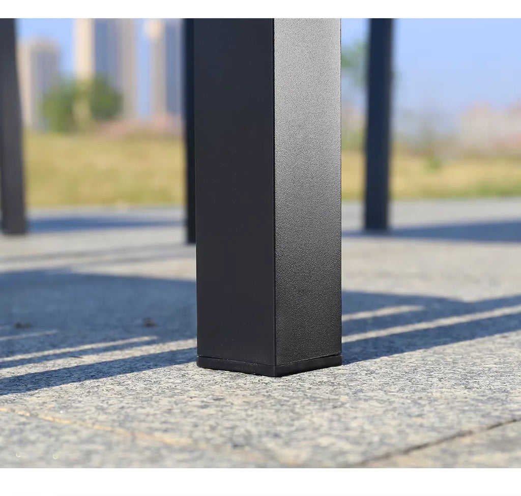 150cm Outdoor Table Large Metal Frame Rectangular Patio Table Family Outdoor Dining Table Wood-plastic Waterproof Tabletop