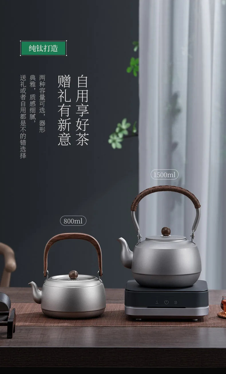 0.8/1/1.5L Pure Titanium Kettle With Anti-scalding Handle,Antibacterial And Anti-mold Cookware,Home/Outdoor Lightweight Teapot