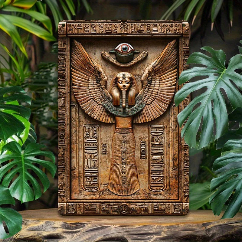 Ancient Egyptian Aluminum Wall Art Set, Metal Sign Plaque with Hieroglyphics and Eye of Horus for Home, Decorative Wall Poster
