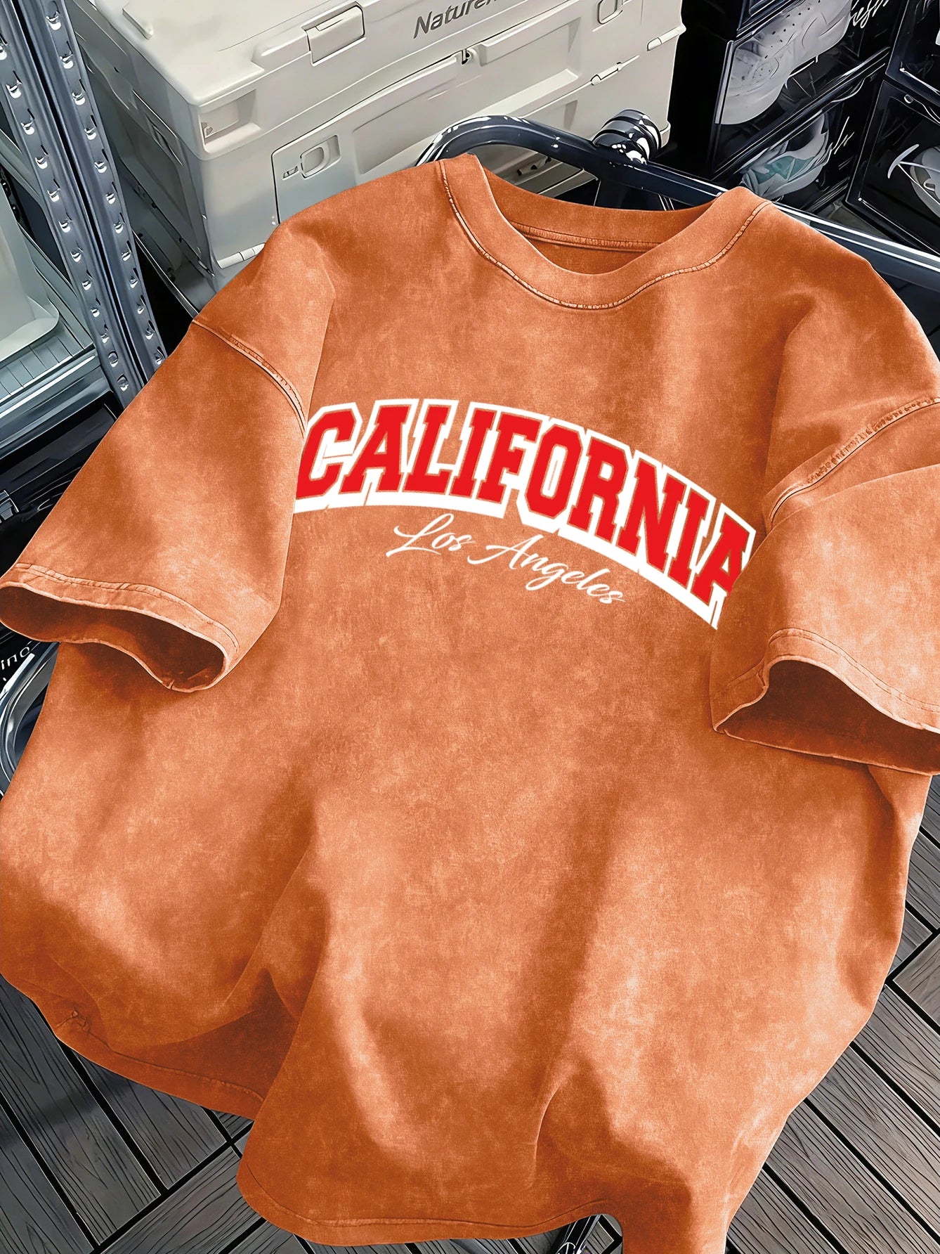 California Los Angeles City Art Letter Retro T-Shirt Mens Cotton Comfortable Tee Trendy Loose Snow Wash Clothing Soft Male Tops