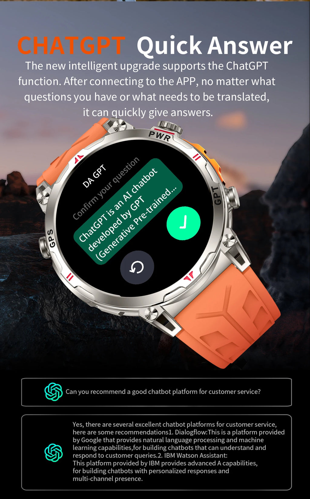 2026 New Outdoor GPS Sports Smartwatches Men Compass 10ATM Waterproof 24/7 Health Monitoring Chat GPT Bluetooth Call Smart Watch