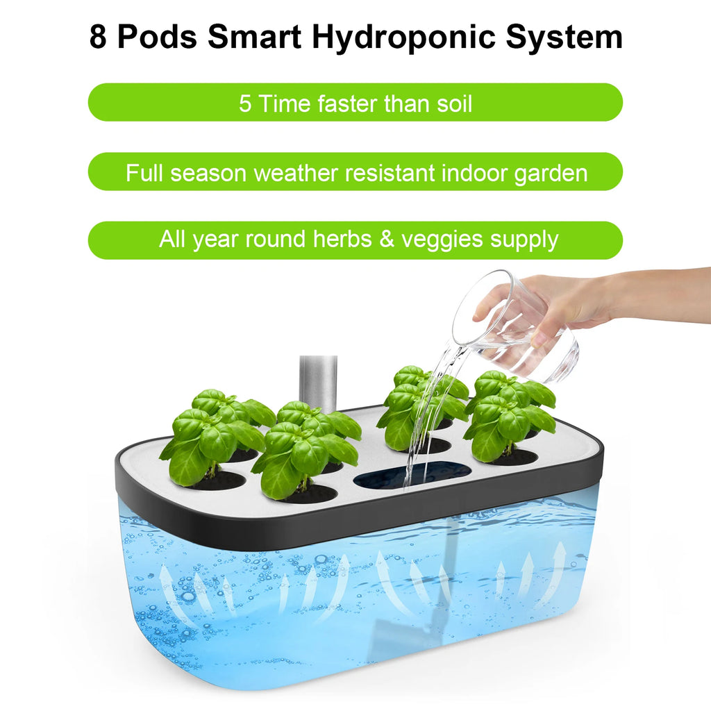 8/12 Pods Hydroponics Growing System Herb Garden Kit Indoor Adjustable Height Automatic Timer 20W LED Grow Lights 4L Water Tank