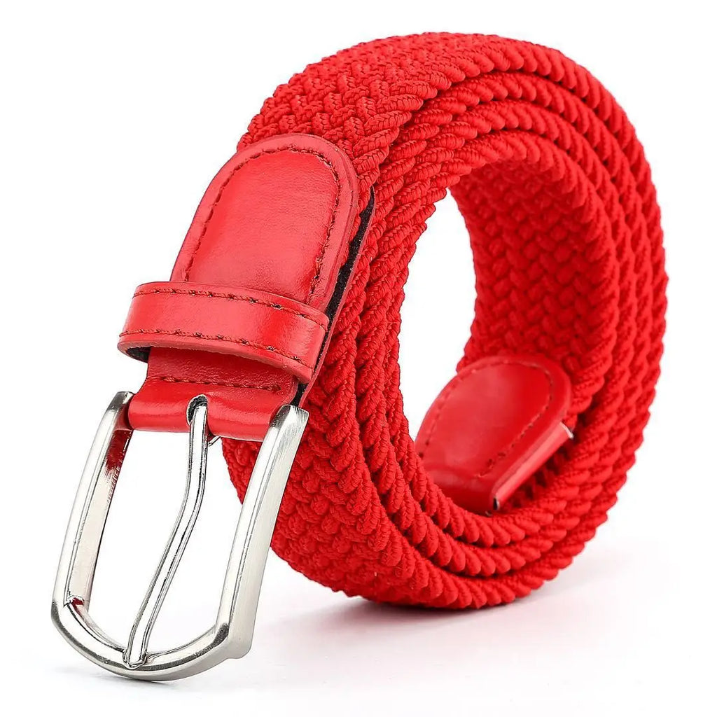 3.3cmX110cmX130cm  2024 High Quality New Men Elastic Braided Belt Casual Women Canvas Korean All match Pin Buckle White Black
