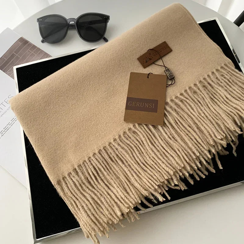2024 Winter Cashmere Scarf Women Thick Warm Pashmina Shawls Wraps Solid Color Tassel Lady Blanket Echarpe Bufanda Hijab