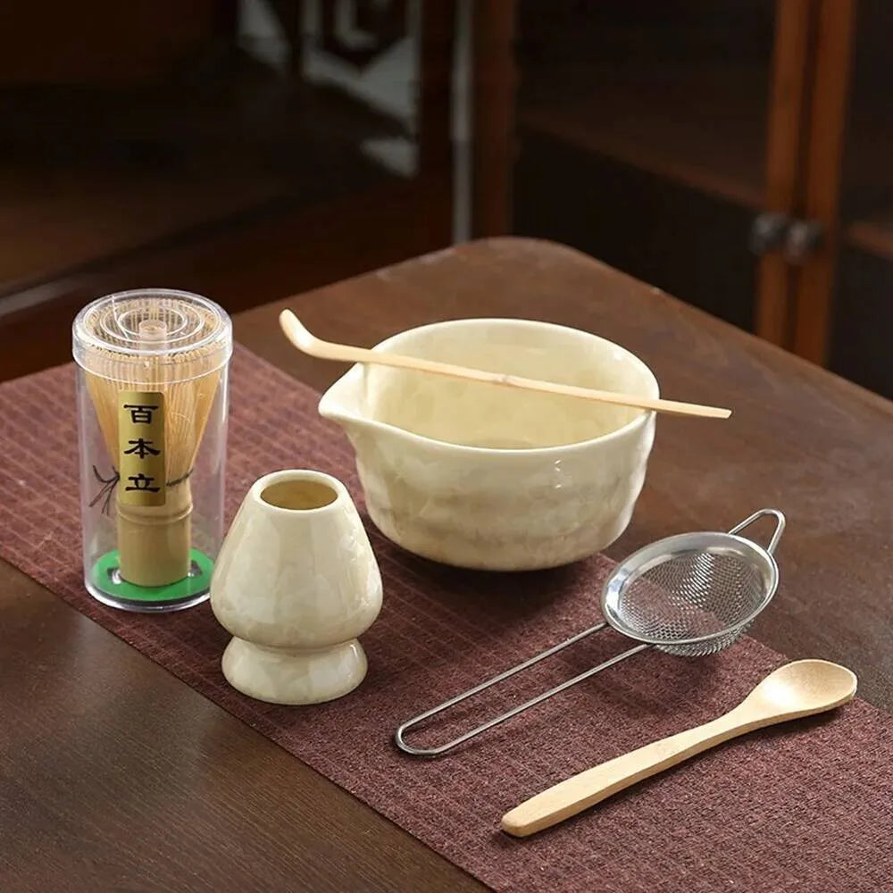 6PCS Matcha Tea Set - Matcha Ceramic Bowl, Food-Grade Whisk, Handmade Bamboo Tea Whisk, Tea Scoop, Tea Ceremony Diy Tools