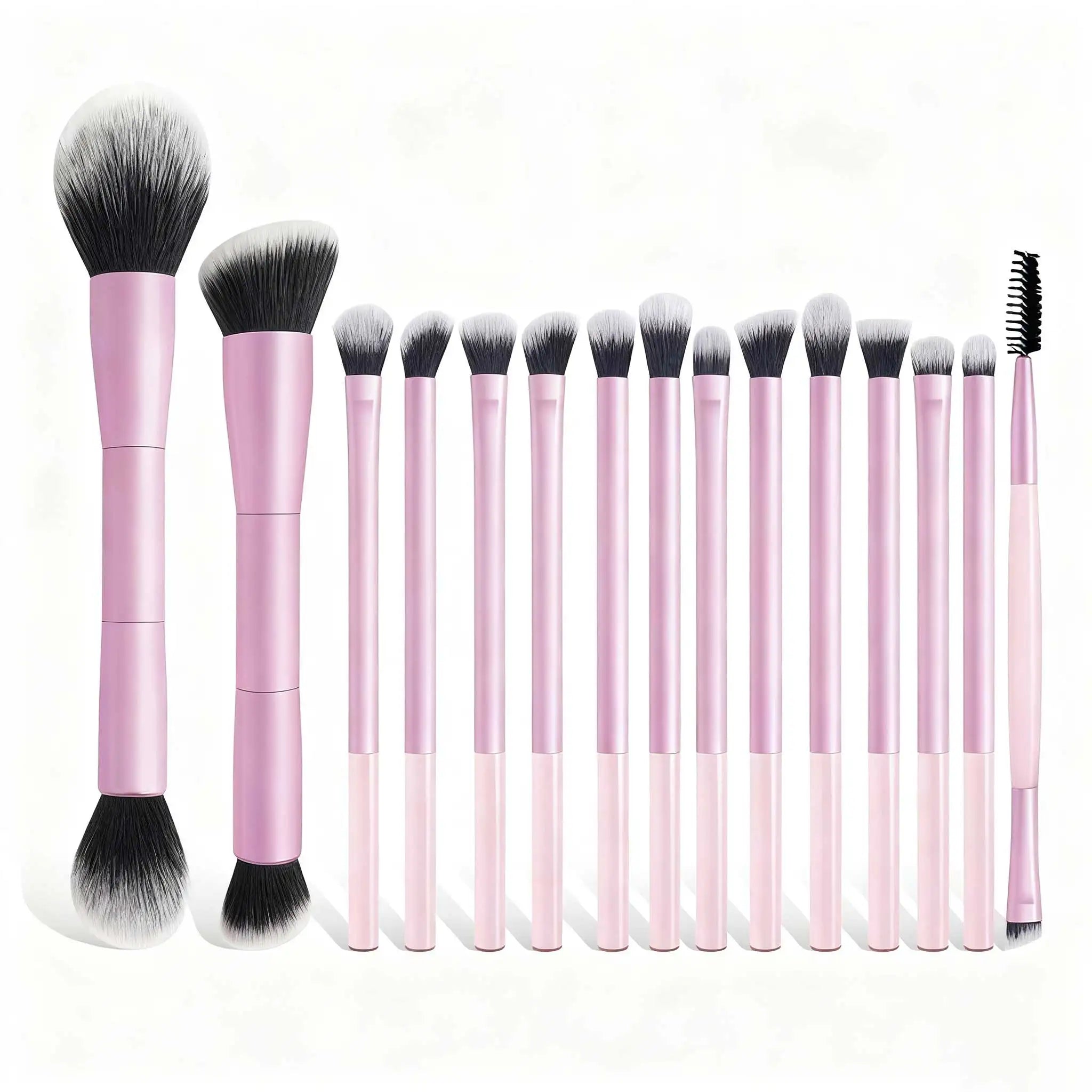 15 PCS Makeup Brushes Double-ended Makeup Brush Set Double Sided Angled/Round Top Brush Foundation Contour Blending Eyebrow Eyes