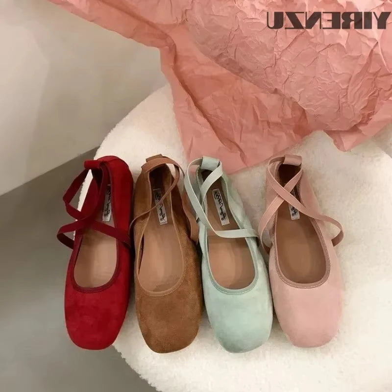 Designer Ankle Lace Up Women Ballet Flats Fashion Shallow Soft Sole Footwear Ladies Casual Outdoor Ballerina Shoes