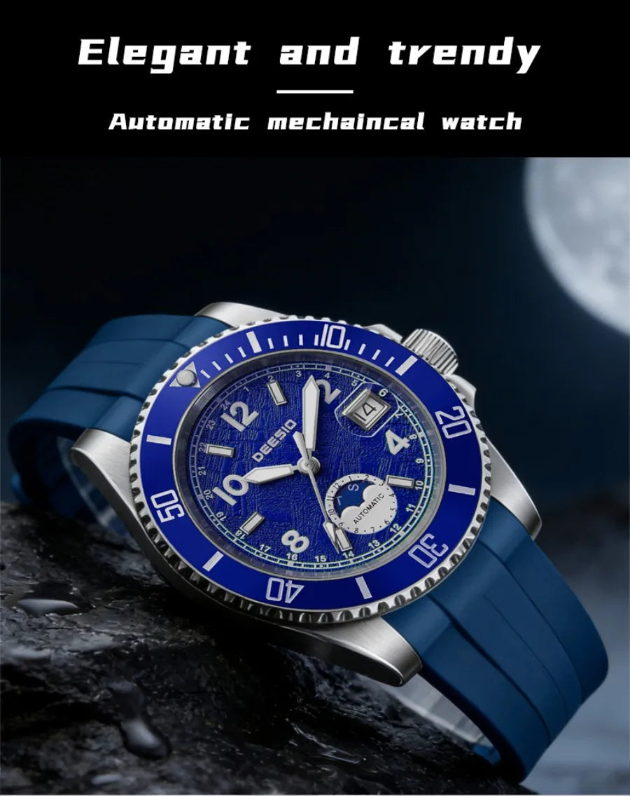 Deesio Classic Fashion Men's Watches Automatic Self-Wind Mechanical Waterproof Luminous Stainless Steel Luxury Gifts for Men