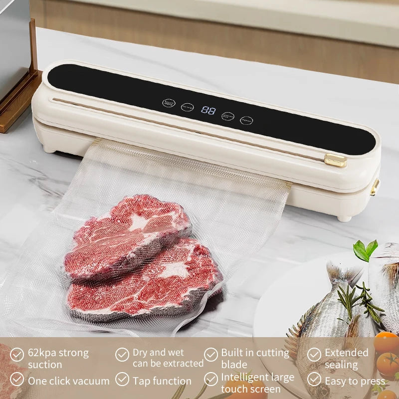 Electric Vacuum Sealer Built-in Cutter Kitchen Food Storage Seal Touch Button Dry/Wet Food Sealing Packaging Vacuum Machine
