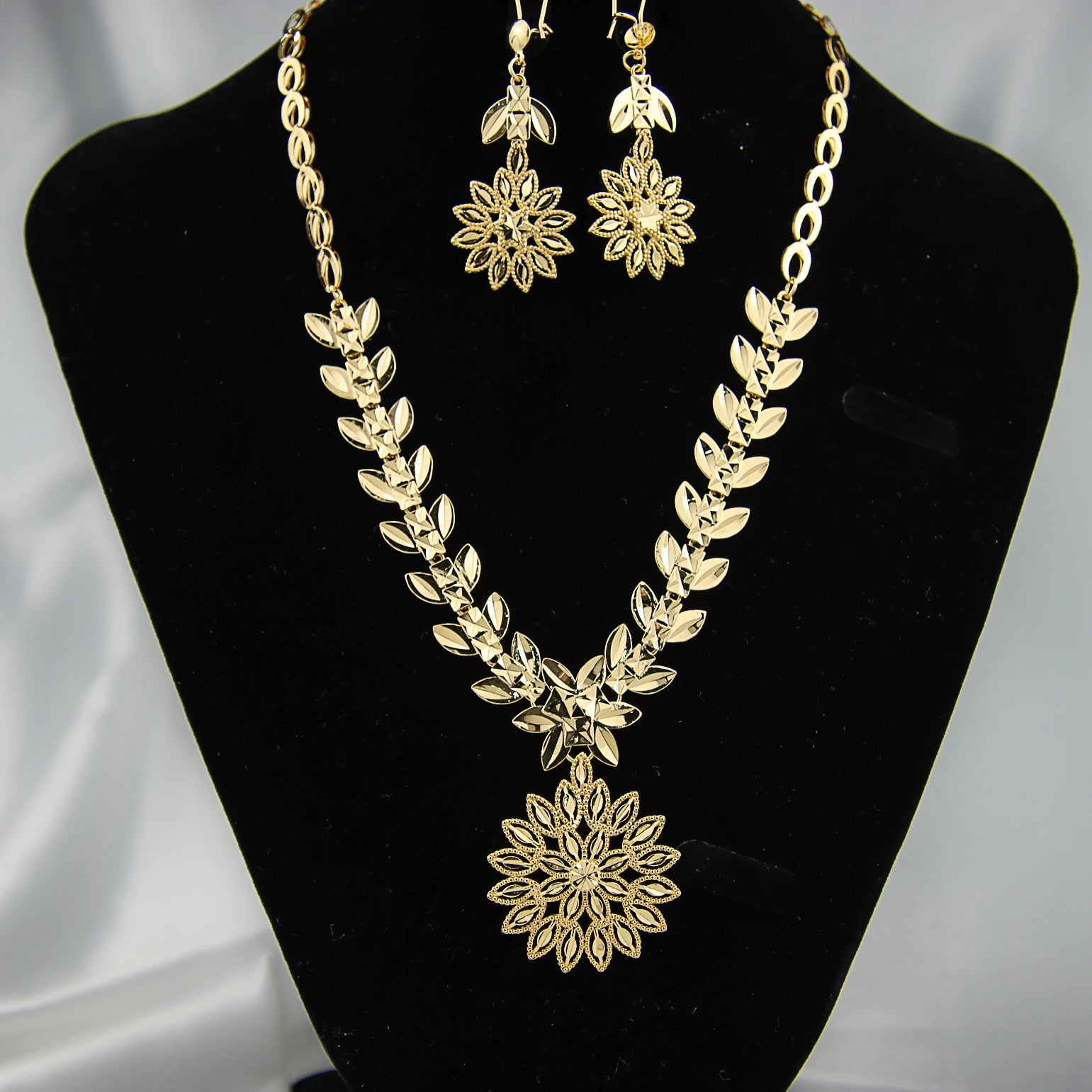 Ethiopian Gold Color Jewelry Set 21k Gold Plated Dubai Bridal Wedding Necklace Earring Set Moroccan African Jewelrys Gift