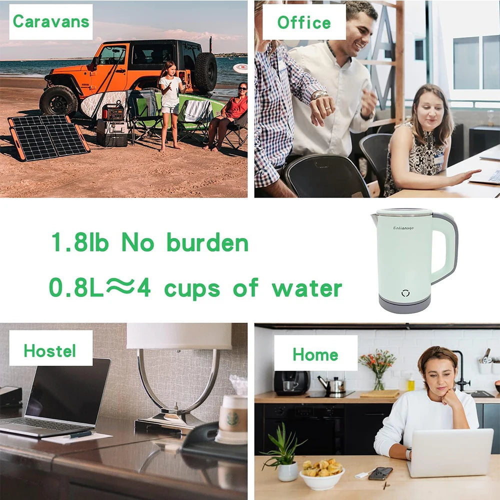 110V/220V Electric Kettle 0.8L Portable Travel Kettle Stainless Steel Liner With Auto Shut-Off 600W 5Mins Fast Boil Home Kettle