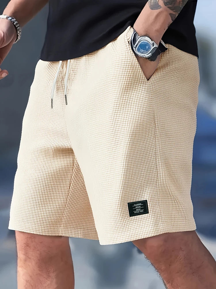 2026 Spring Summer Outdoor Casual Mens Shorts Vacation Seaside Beach Loose Bottoms Men Vintage Waffle Plaid Textured Short Pant