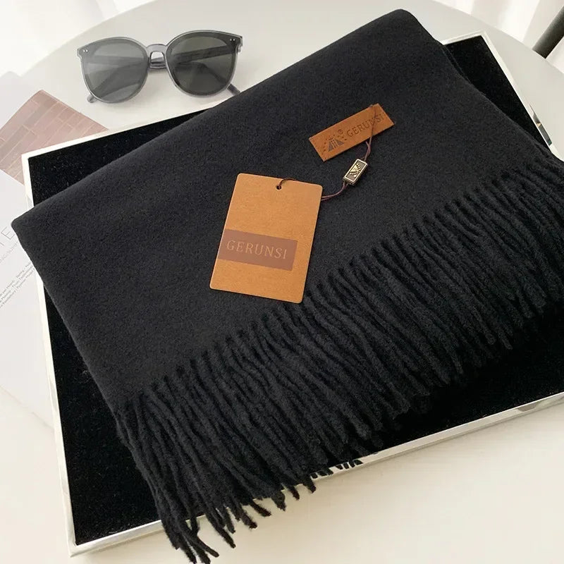 2024 Winter Cashmere Scarf Women Thick Warm Pashmina Shawls Wraps Solid Color Tassel Lady Blanket Echarpe Bufanda Hijab