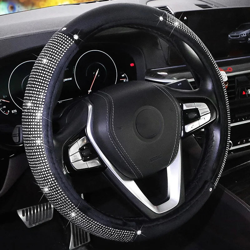 Car steering wheel cover, all season universal, beautiful with rhinestones, interior steering wheel decoration handle cover, fas
