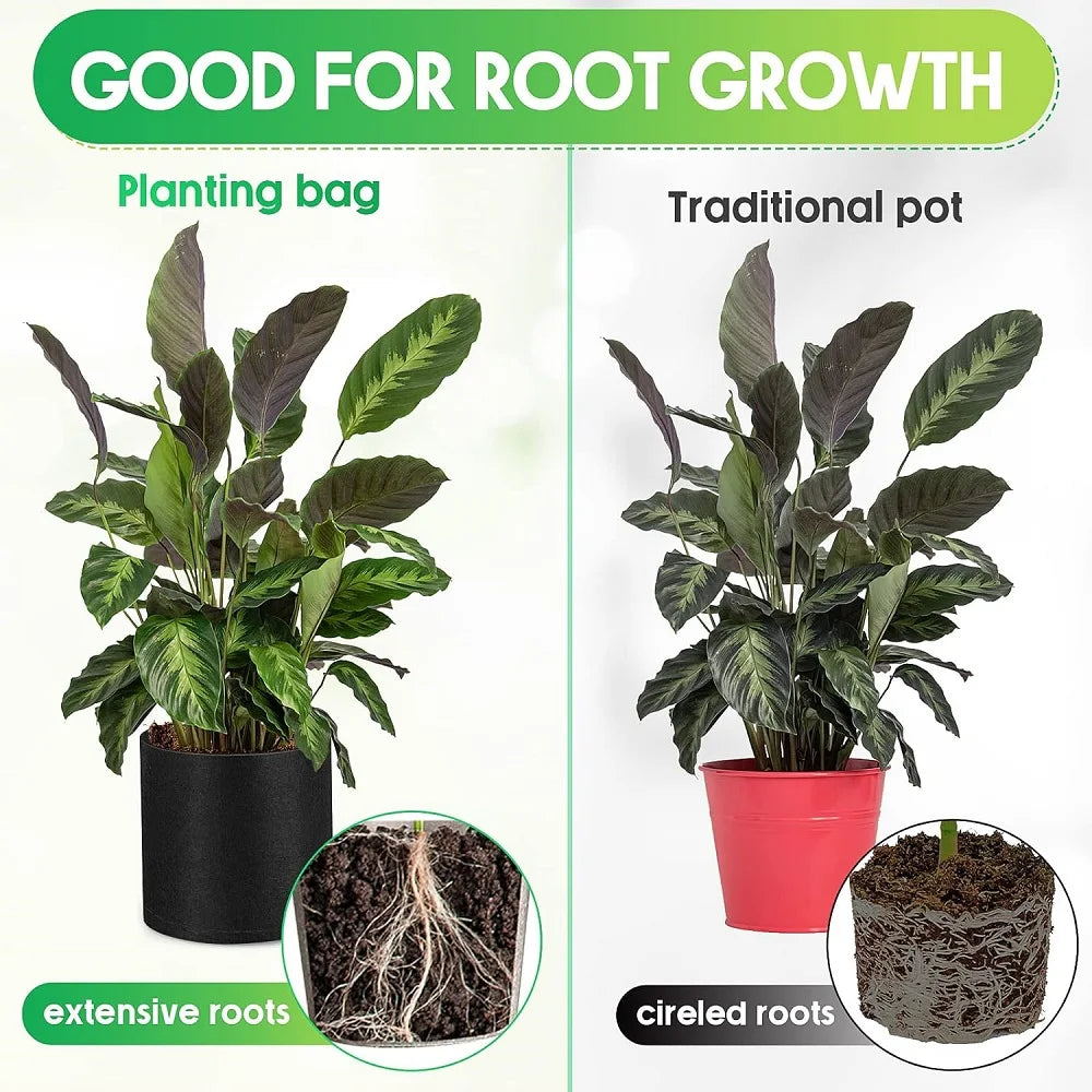 10PCS Fabric Pots Garden Grow Bags 1-2Gallon Round Planting Container Fabric Planter Pot For Plants Nursery Pot