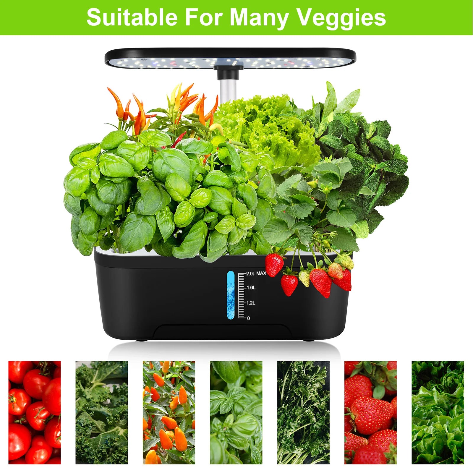 8/12 Pods Hydroponics Growing System Herb Garden Kit Indoor Adjustable Height Automatic Timer 20W LED Grow Lights 4L Water Tank