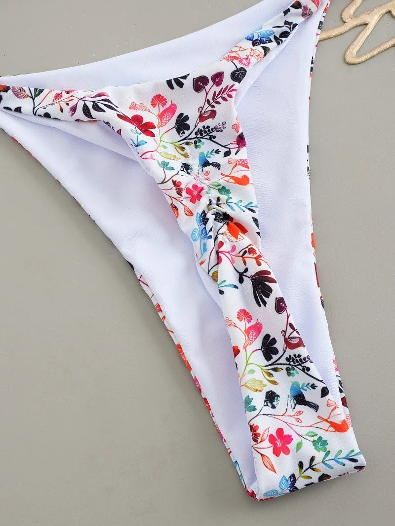 2026 New Bikinis Women Swimsuit Sexy Swimwear Halter Bikini Set Lace-up Biquine Brasileiro Thong Print Beachwear Party Wear