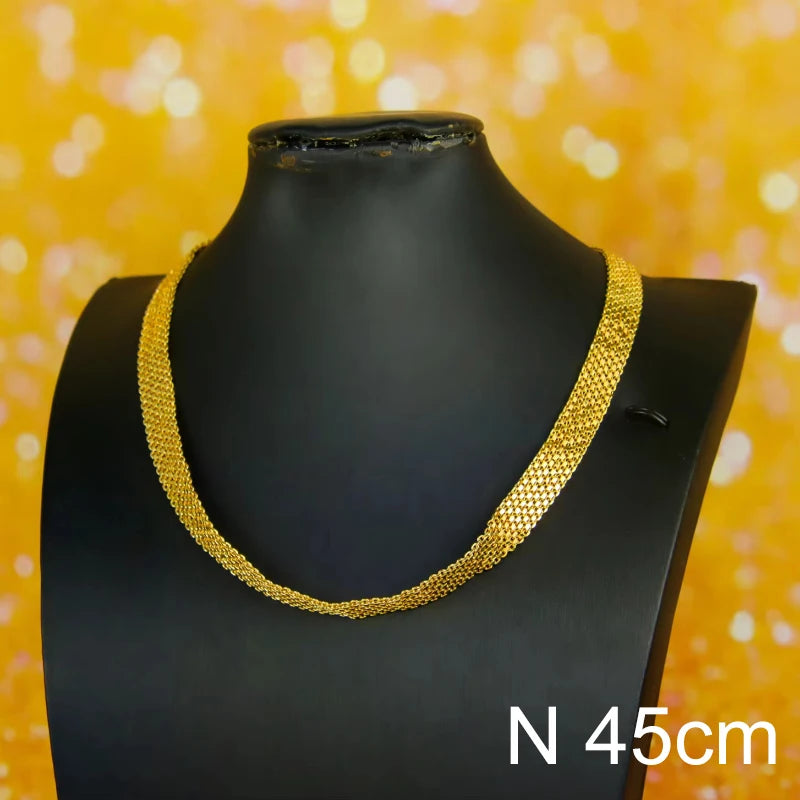 Ethiopia 24k Gold Plated Bridal Jewelry Set Width 10mm Traditional Moroccan Wedding Necklace Bracelet Arabian Women Party Gifts